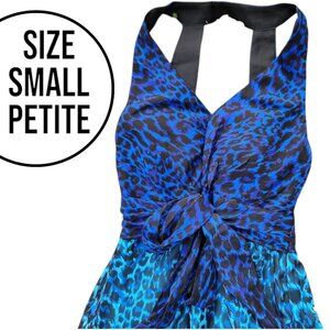 ICE Blue Long Animal Print Sleeveless Maxi Dress Y2K Size Small Petite Cheetah S